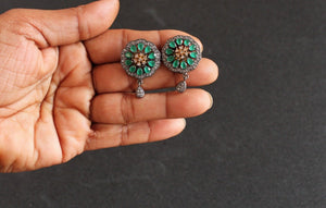 Floral Emerald and american diamonds Studs Earrings - Gemzlane