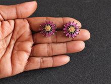 Load image into Gallery viewer, Circular Ruby and diamonds Studs Earrings - Gemzlane