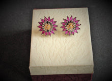 Load image into Gallery viewer, Circular Ruby and diamonds Studs Earrings - Gemzlane