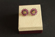 Load image into Gallery viewer, Circular Ruby and diamonds Studs Earrings - Gemzlane
