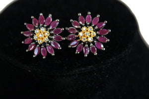 Circular Ruby and diamonds Studs Earrings - Gemzlane