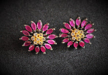 Load image into Gallery viewer, Circular Ruby and diamonds Studs Earrings - Gemzlane