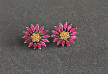 Load image into Gallery viewer, Circular Ruby and diamonds Studs Earrings - Gemzlane
