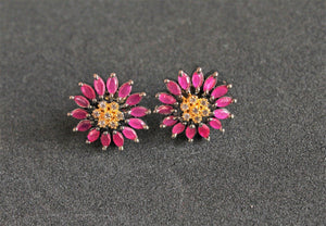 Circular Ruby and diamonds Studs Earrings - Gemzlane