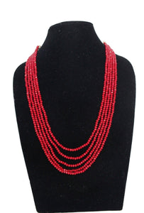 Red Multiline Beaded Necklace - Gemzlane