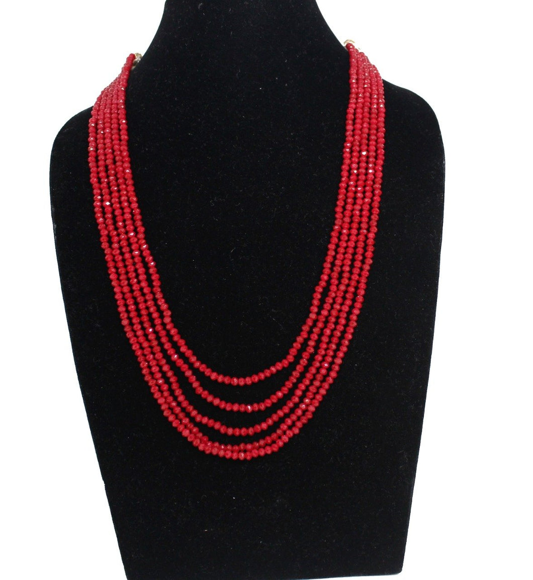 Red Multiline Beaded Necklace - Gemzlane