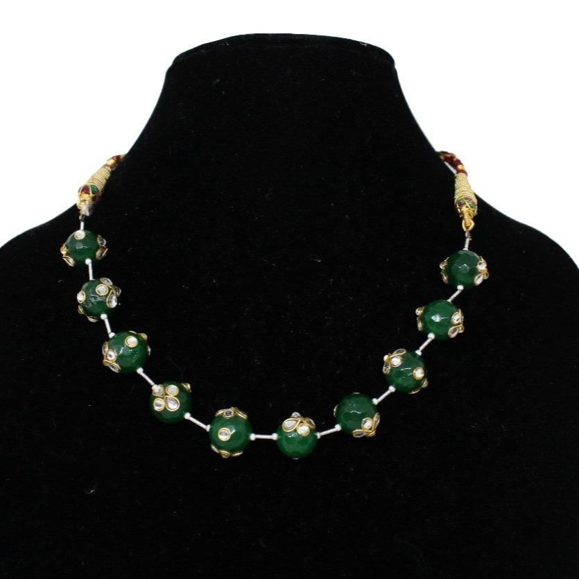 Green Pearls Designer Chain  Necklace Set - Gemzlane