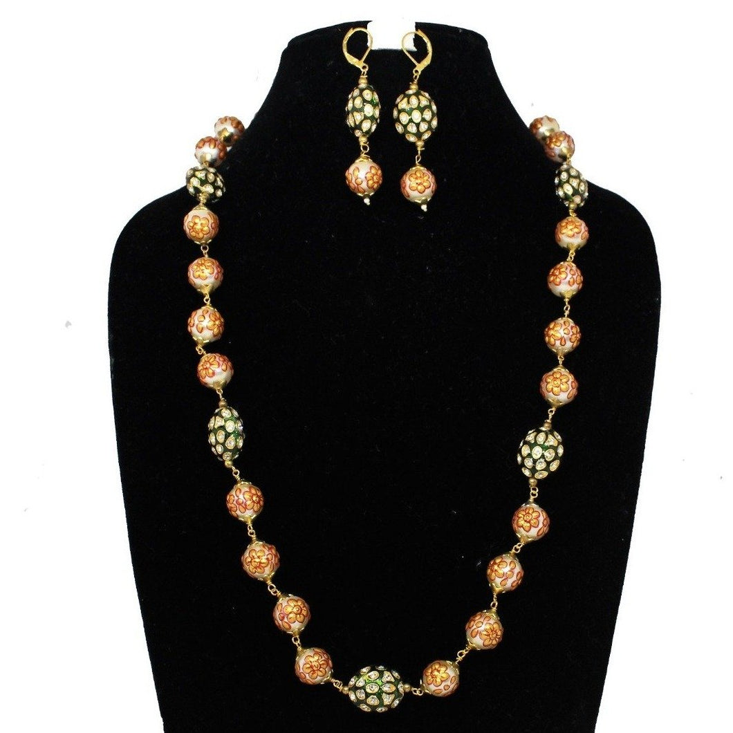 Handpainted Pearls Designer Necklace Set - Gemzlane
