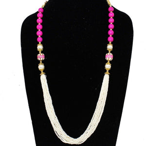 Dark Pink Long  Designer Beaded  Necklace - Gemzlane