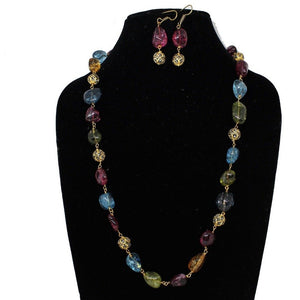 Tourmaline Multicolour Stone Necklace Set - Gemzlane
