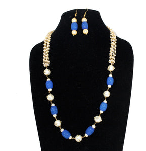 Blue Pineapple Golden Chain Pearls Necklace - Gemzlane