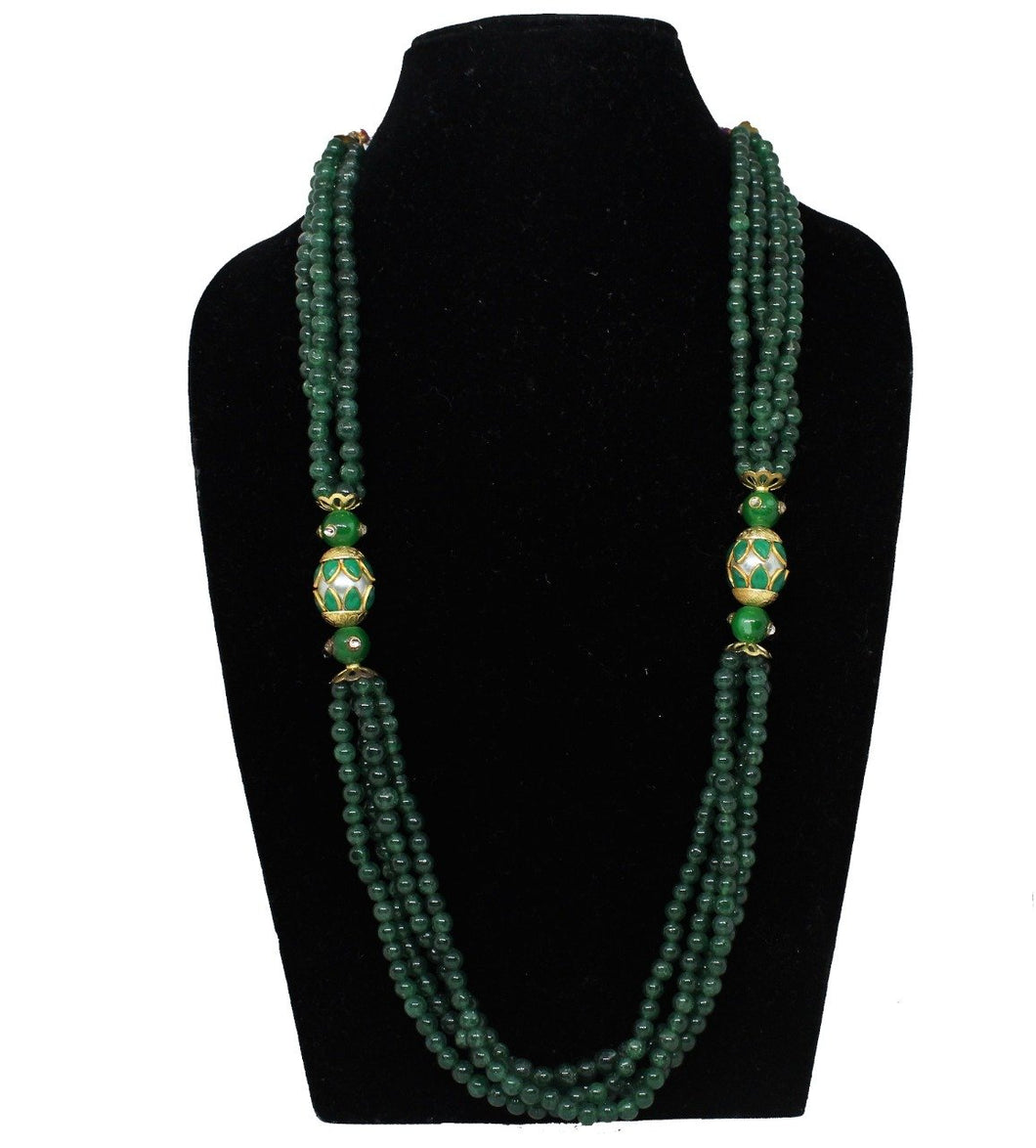 Green Semiprecious Stones Long  Designer Beaded  Necklace - Gemzlane