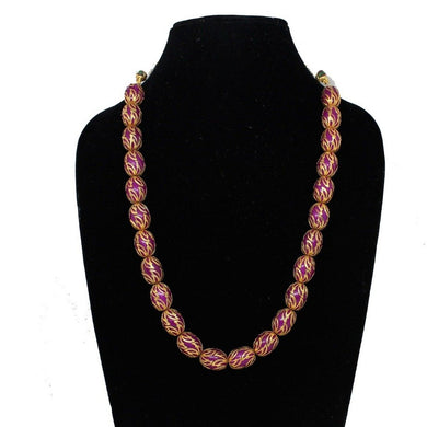 Pink Purple Golden Beads Designer Necklace Set - Gemzlane