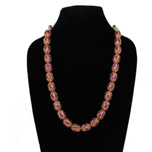 Pink Purple Golden Beads Designer Necklace Set - Gemzlane