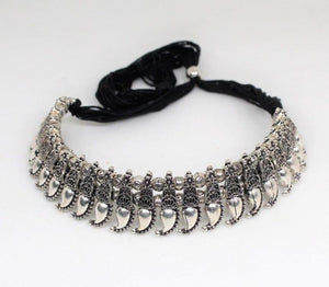 Gemzlane oxidized silver tone choker necklace