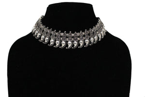 Silver tone oxidized choker necklace