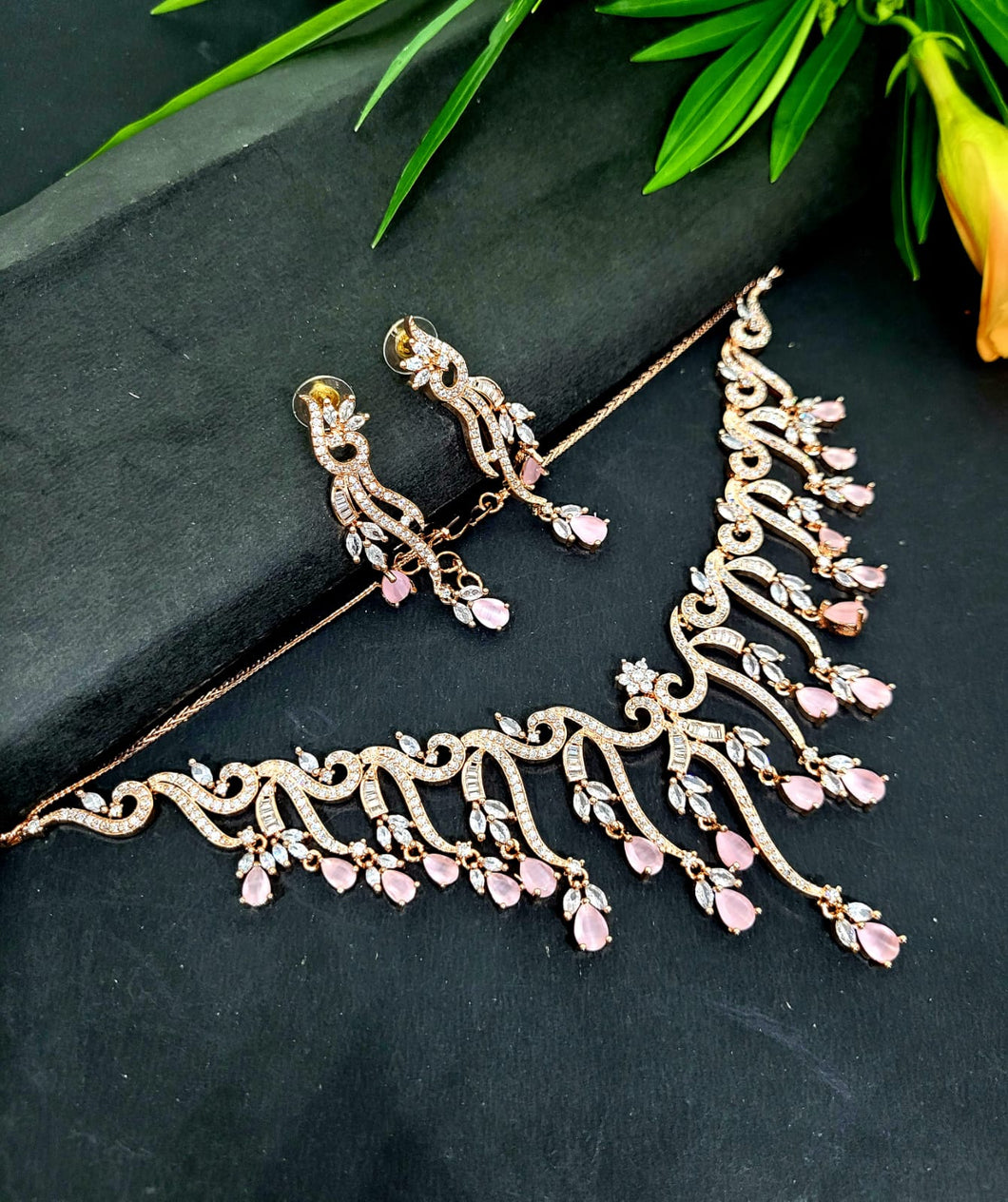 Krementz Rose Necklace Earrings Set - Ruby Lane