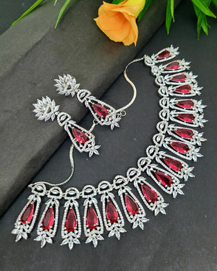 Ruby cubic zirconia Diamond Necklace Set