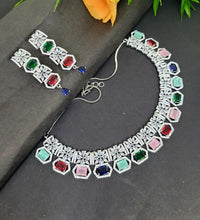 Load image into Gallery viewer, Natasha Multistone navratni Diamond Necklace  Set