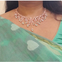 Load image into Gallery viewer, Niharika Aqua green Rosegold Diamond Necklace Set