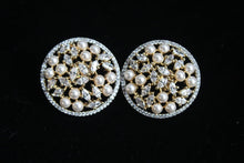 Load image into Gallery viewer, Circular diamond and pearls Dual plated Studs Earrings