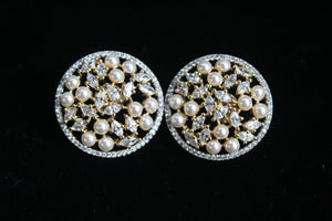 Circular diamond and pearls Dual plated Studs Earrings