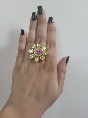 Gemzlane Gold plated Kundan Adjustable Cocktail Rings