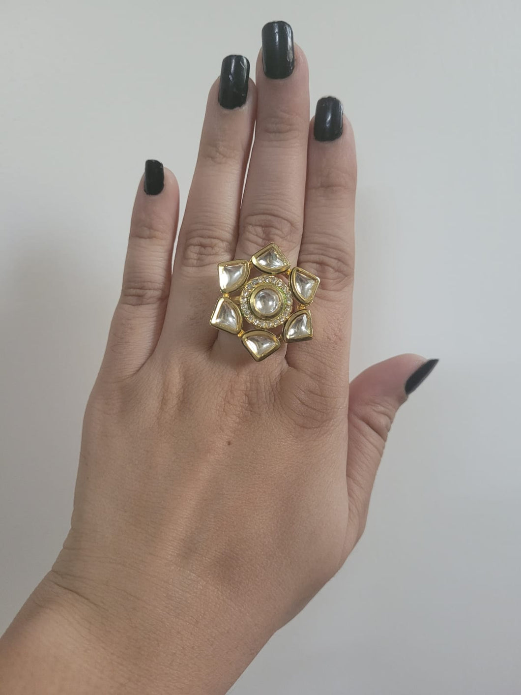 Gemzlane Gold plated Kundan Adjustable Cocktail Rings