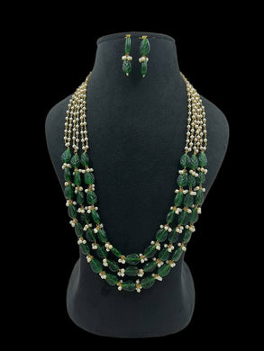 Multi Layered Bottle Green Gemstone Beaded Necklace