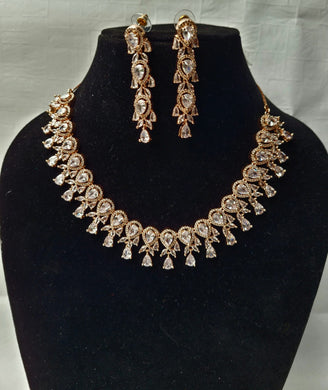 White Rosegold American diamond Necklace set