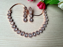 Load image into Gallery viewer, Gemzlane Fusion Rose Gold Plated kundan diamond Necklace set