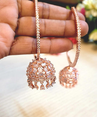 Gemzlane Chandbali jhumki Rosegold plated cz earrings