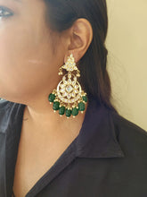 Load image into Gallery viewer, Green kundan Jhumka Chandbali  Earrings