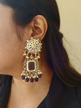 Load image into Gallery viewer, Blue Meenakari kundan jhumka earrings