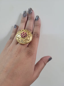 Gemzlane Matt Golden Temple Adjustable Cocktail Ring