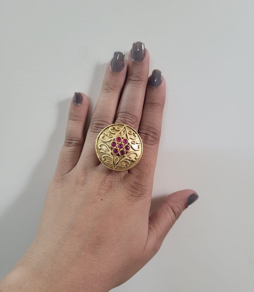 Gemzlane Matt Golden Temple Adjustable Cocktail Ring