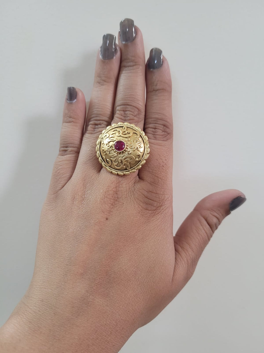 CUTE ANTIQUE GOLD MA LAKSHMI ADJUSTABLE FINGER RING I TEMPLE - Inspire  Uplift