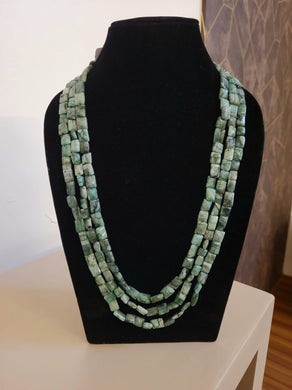 Green Chrysoprase precious Gemstone Triple Layered Necklace