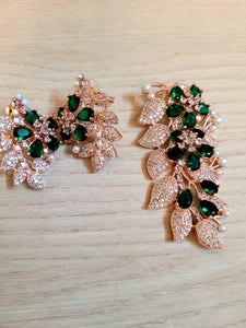 Green Floral pendant necklace set