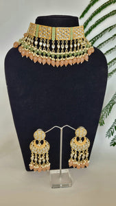 Meenakari Peach Mint Green Kundan Choker Necklace Set