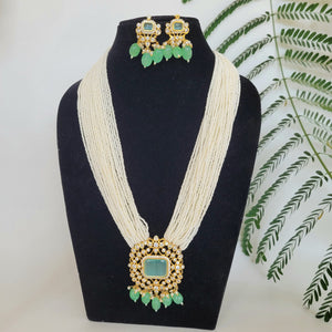 Long Mint Green Pendant Necklace Set