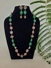 Load image into Gallery viewer, Gemzlane Pink and Green stone Long Beaded necklace