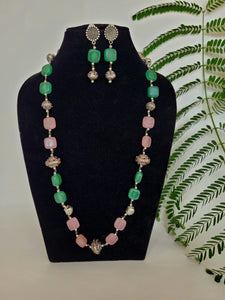 Gemzlane Pink and Green stone Long Beaded necklace