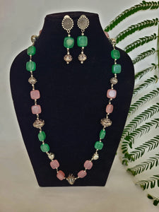 Gemzlane Pink and Green stone Long Beaded necklace