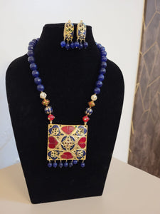 Gemzlane Blue Pendant with Designer Beaded necklace Set
