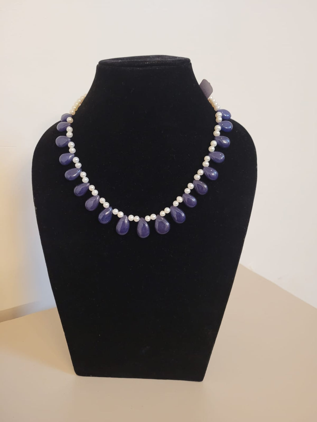 Precious Blue Natural Quartz Drops and Real pearls  Necklace