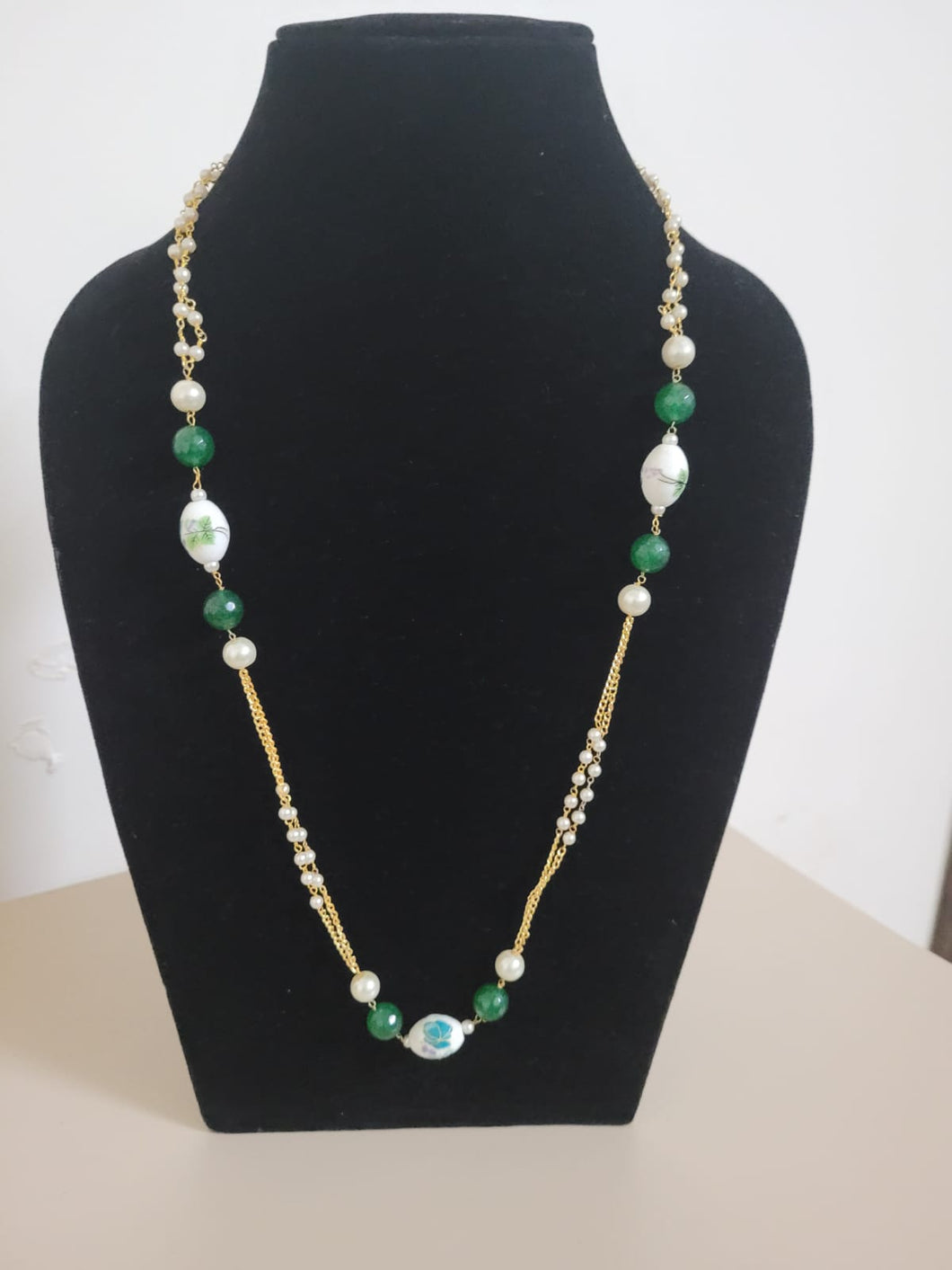 Green Designer Chain Beaded Necklace