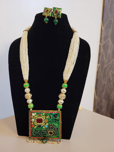 Gemzlane Green Designer Pendant Beaded necklace Set
