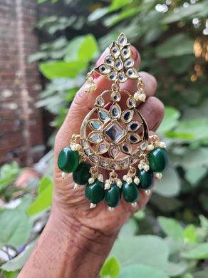 Green kundan Jhumka Chandbali  Earrings