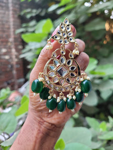 Green kundan Jhumka Chandbali  Earrings